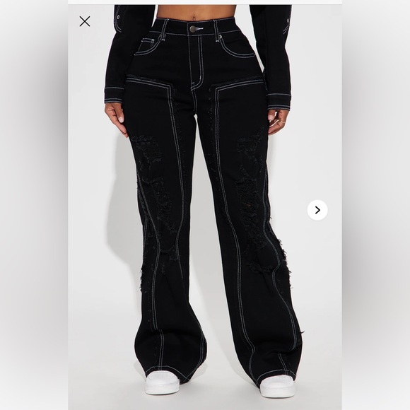 Fashion Nova Black Distressed jeans and jacket - “seeing you tonight” set - Picture 2 of 11